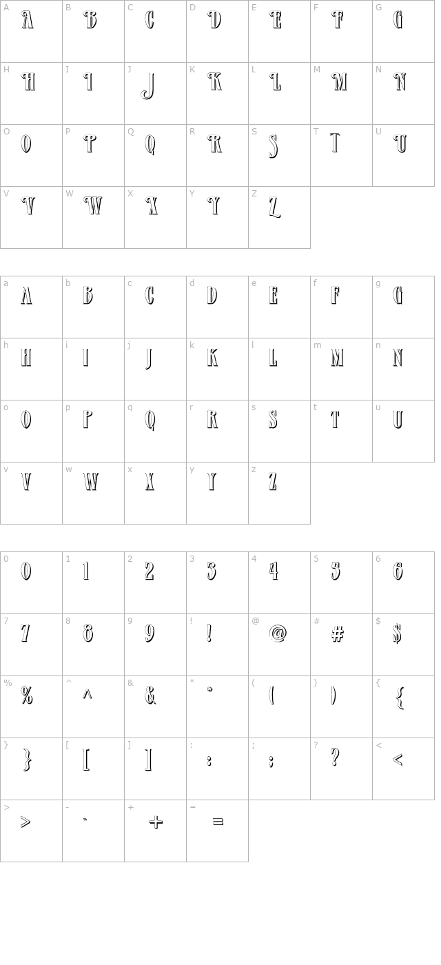 Verve Shadow character map