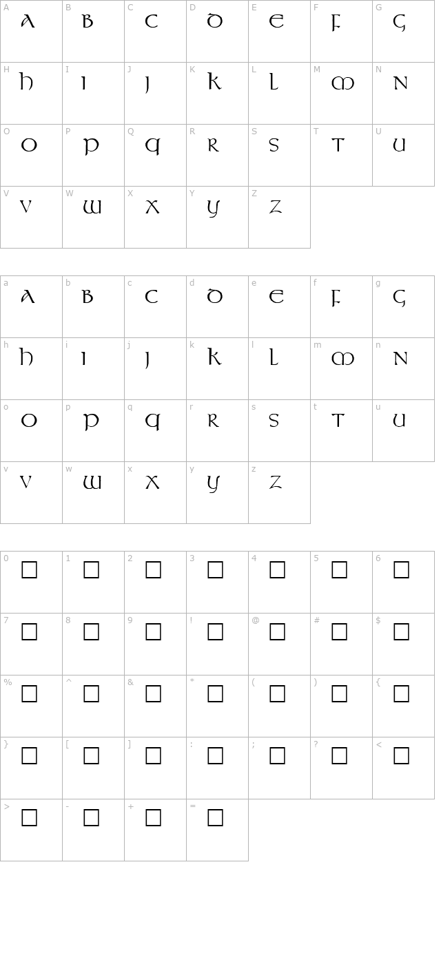 Vespasian Plain character map