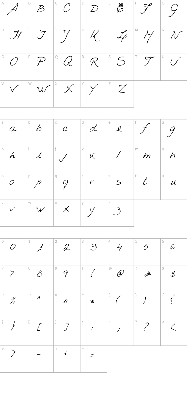 vestra-regular character map