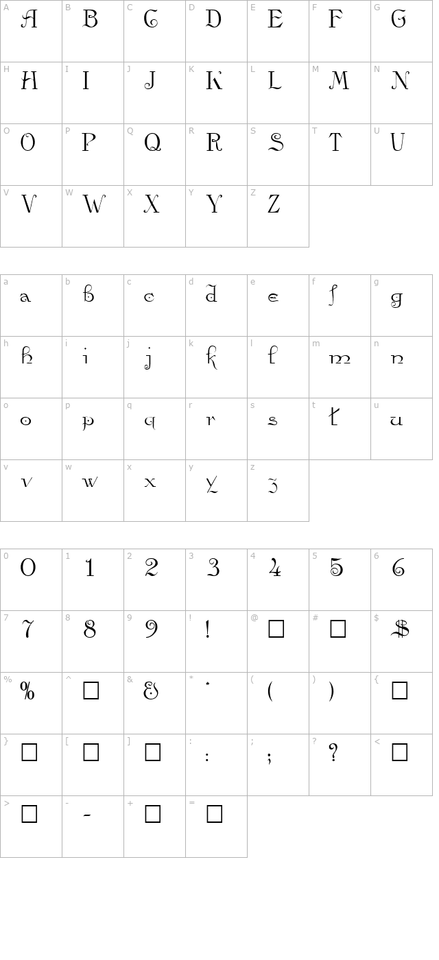 ViataScriptSSK Regular character map