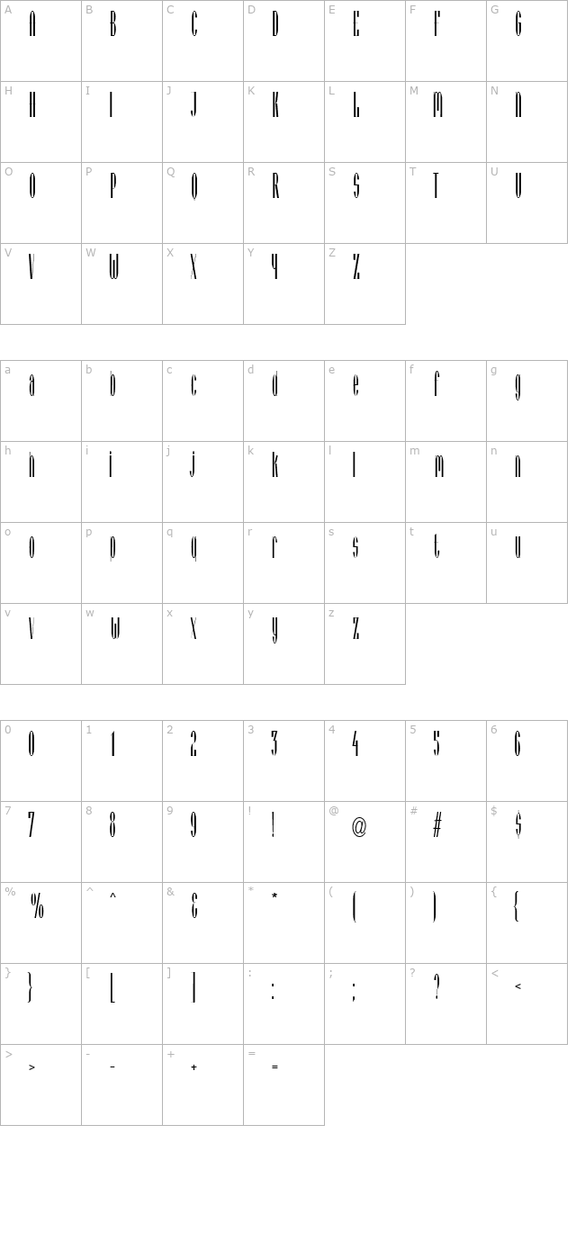 vienesecondensed character map