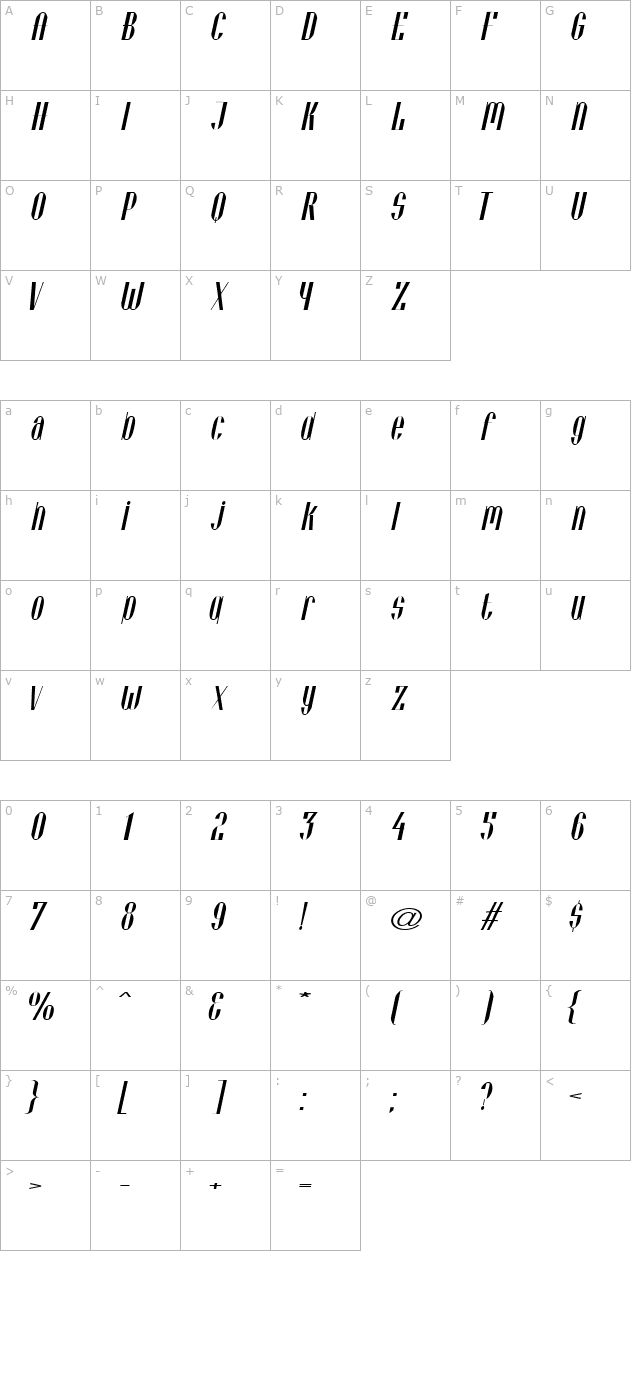 VieneseExtended Italic character map