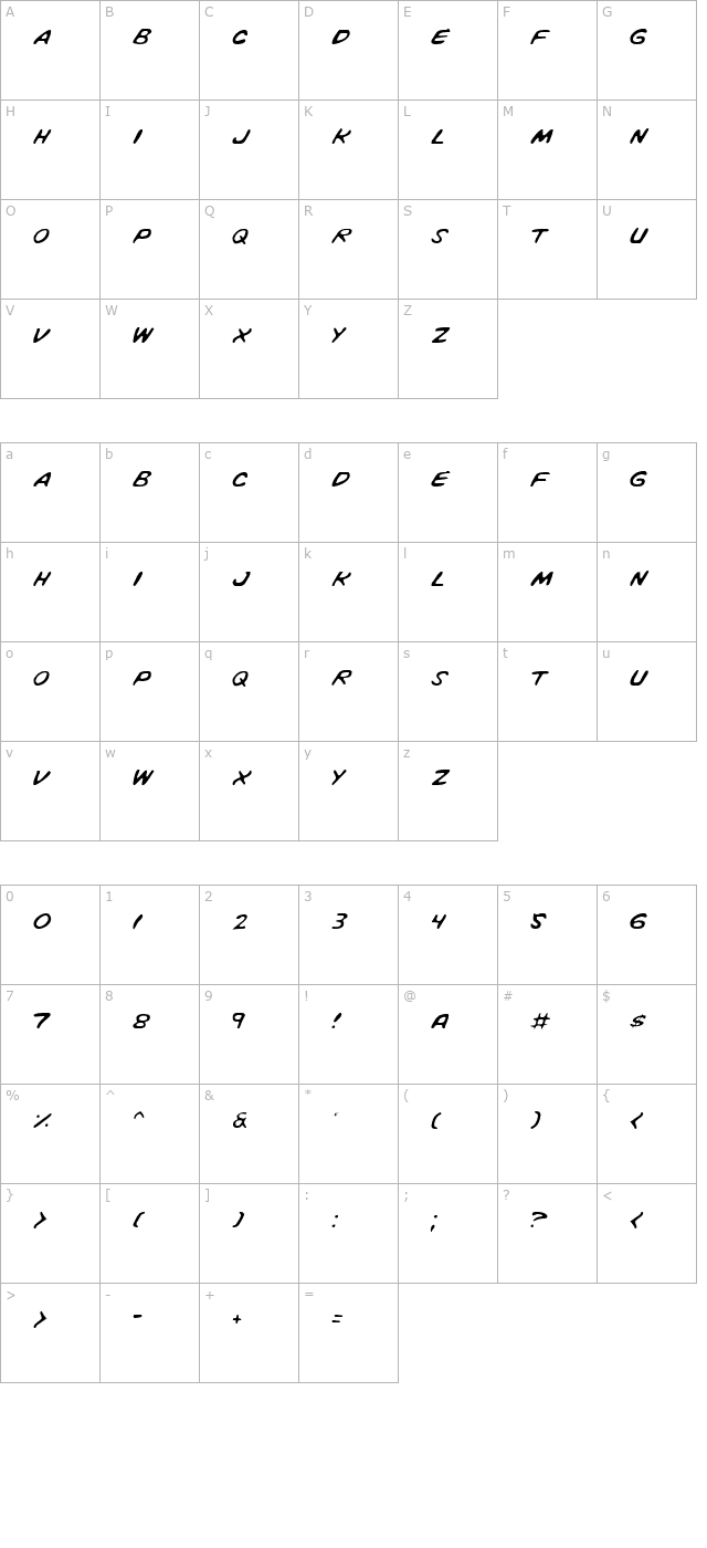 Vigilante Notes Light character map