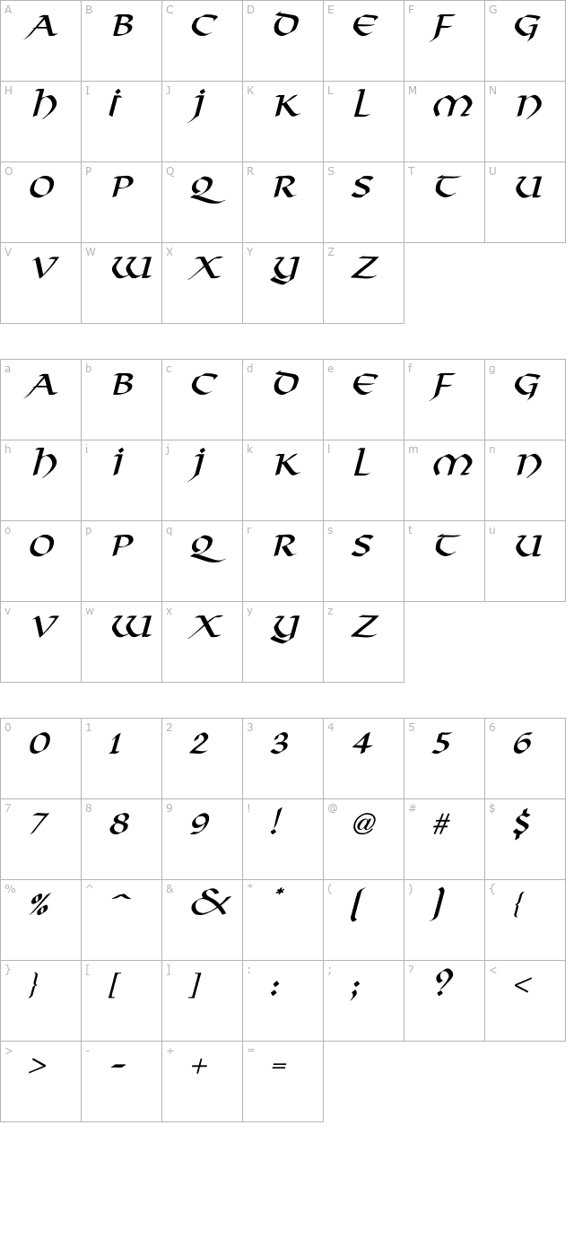 Viking-Normal Italic character map