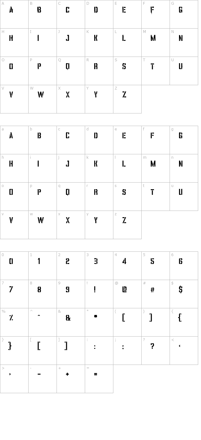 vinca-stencil character map