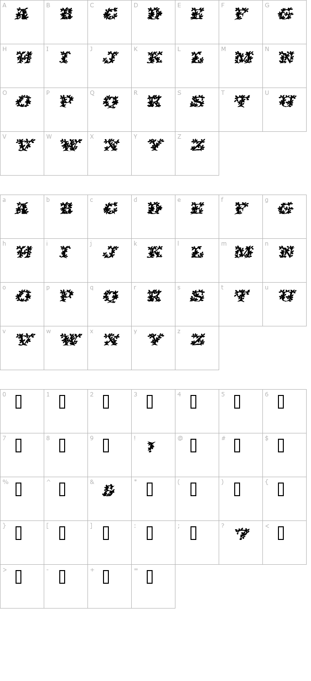 vinecapsssi-bolditalic character map