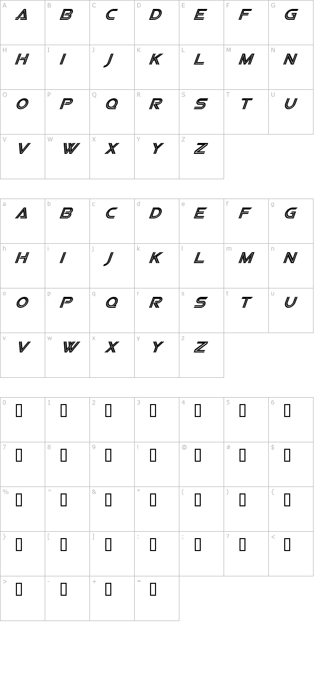 Viper Squadron Italic character map