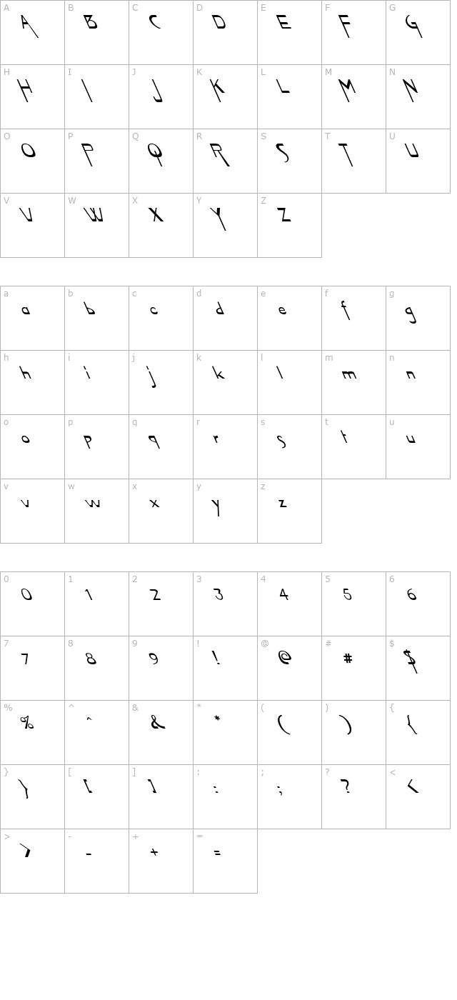 Vireo Font Extreme Lefti character map