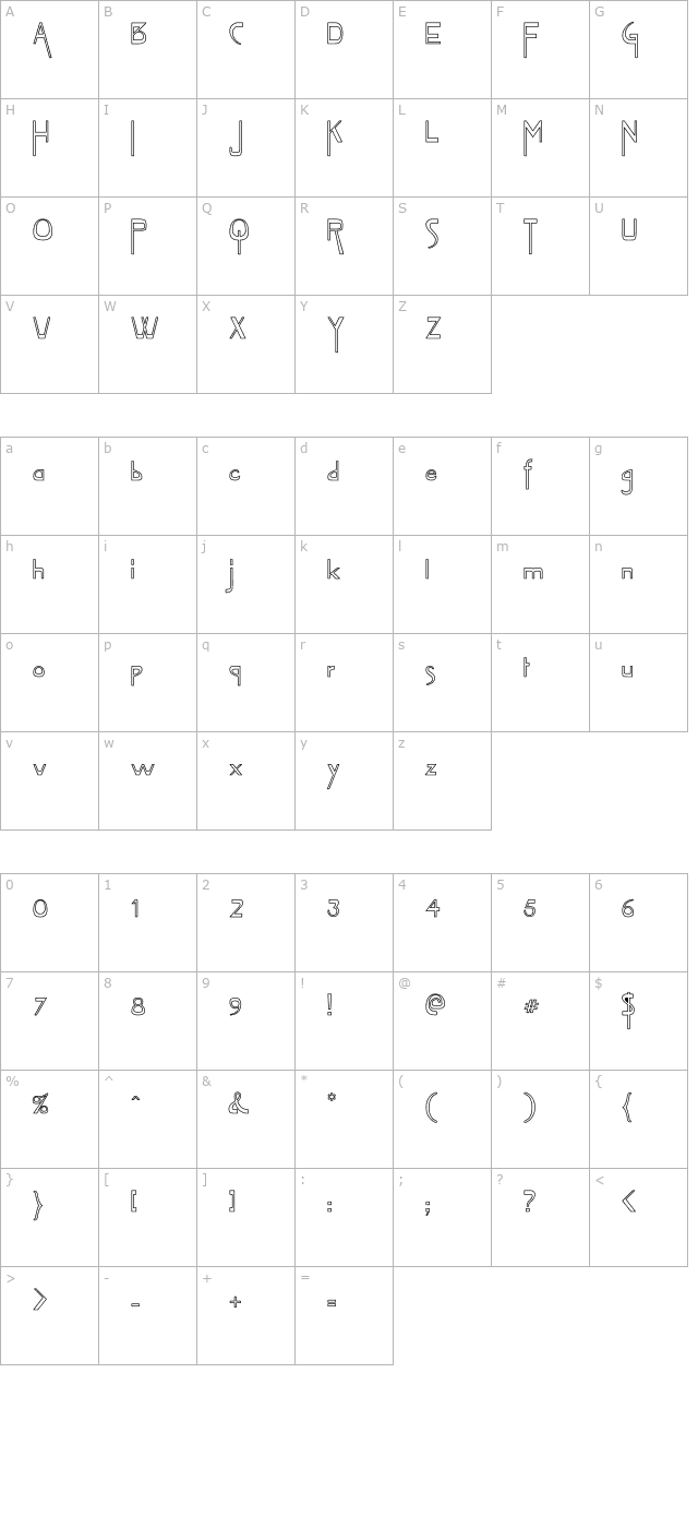 VireoFont Hollow character map