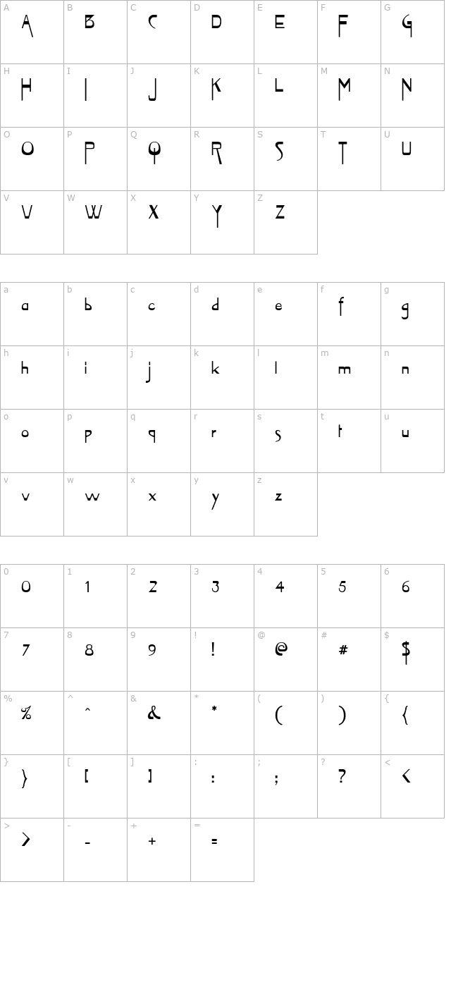 vireofont-normal character map