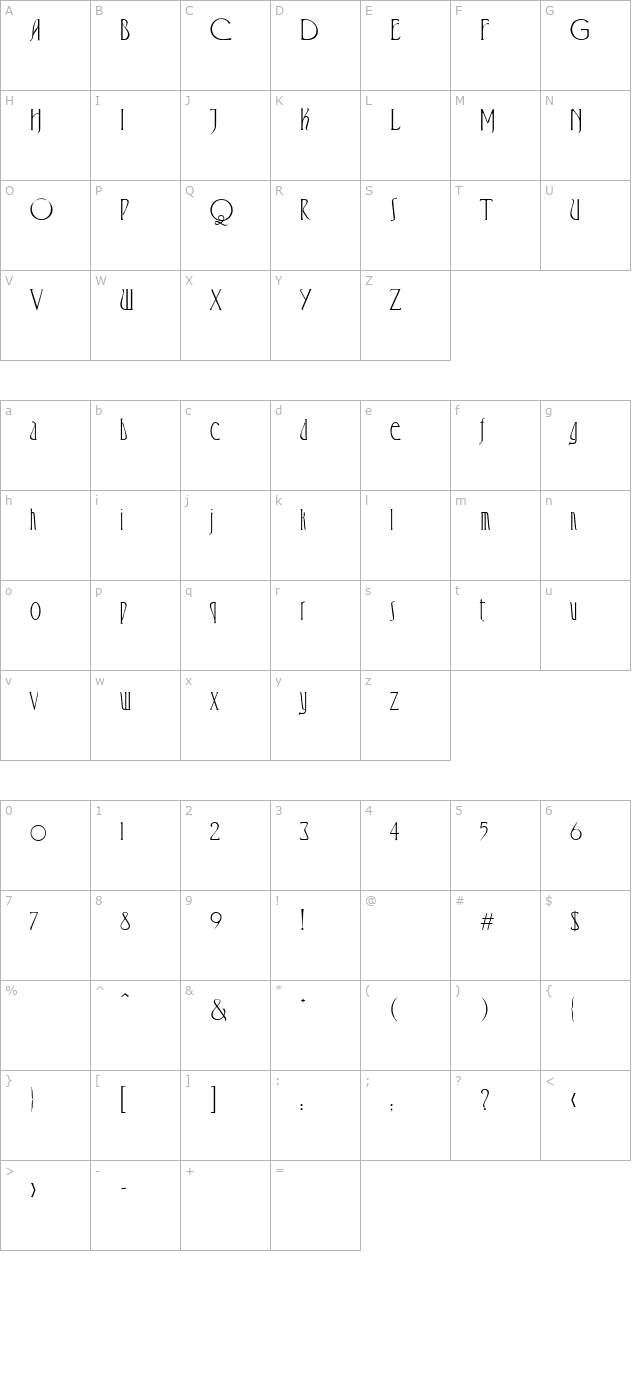 VirginRomanNormal character map