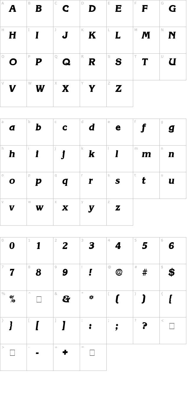 vitica-display-ssi-italic character map