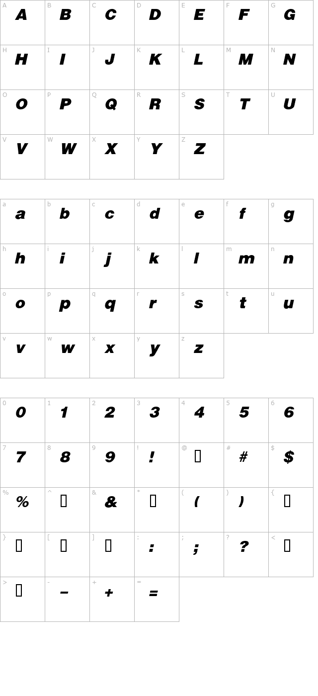 VivasSSK BoldItalic character map