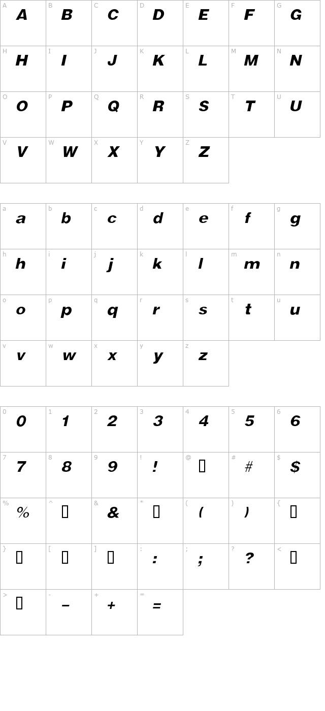 vivasssk-italic character map