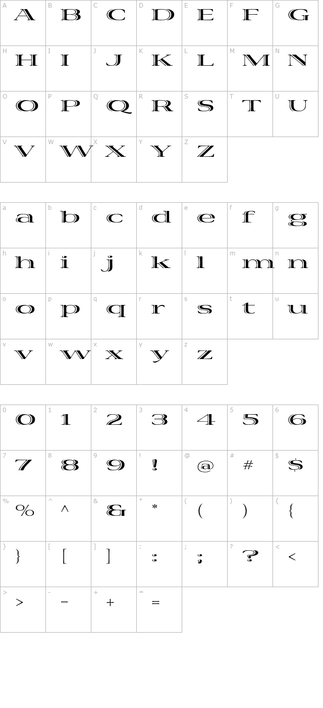 VivaStd-BoldExtraExtended character map