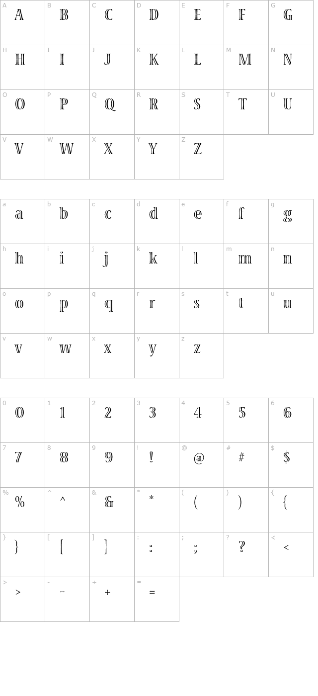 VivaStd-Condensed character map