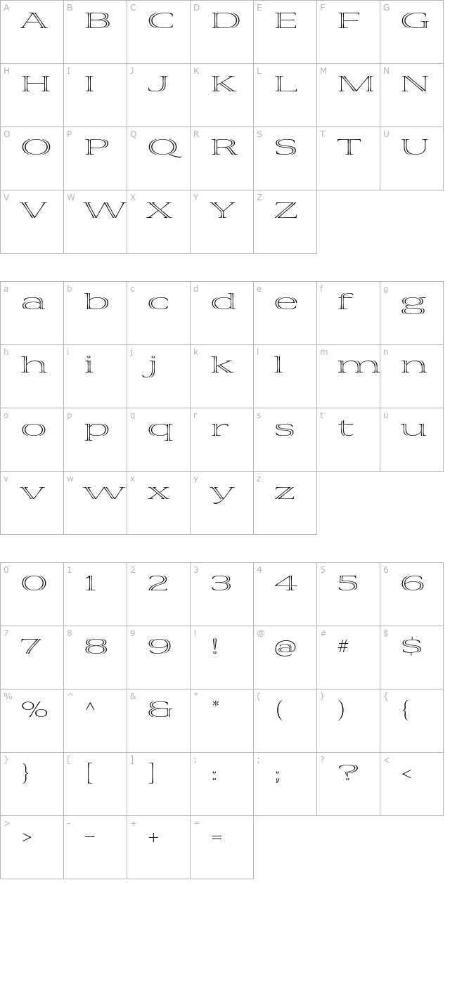 VivaStd-LightExtraExtended character map