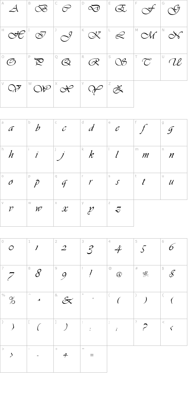 vivienne character map