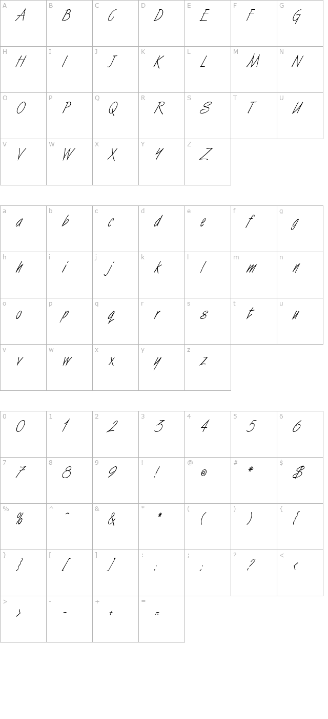 vizier-condensed-italic character map