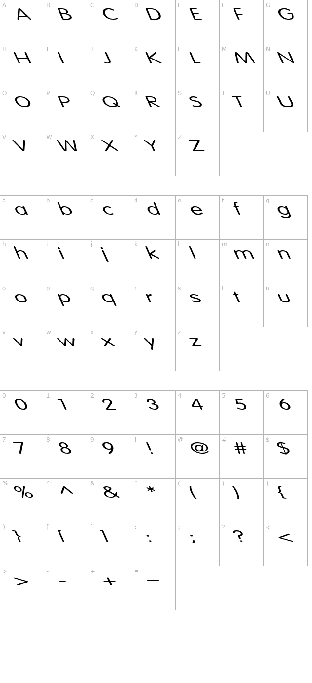 Vogue Normal Ex Left character map