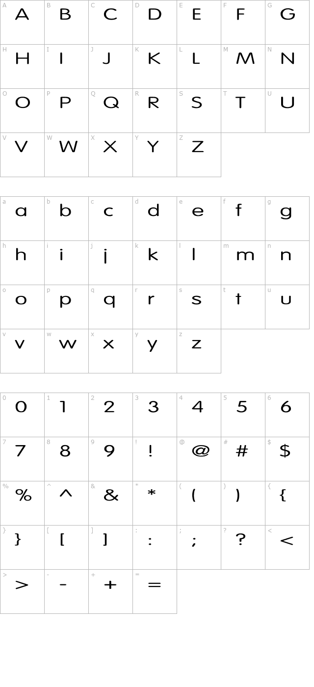 vogue-normal-ex character map