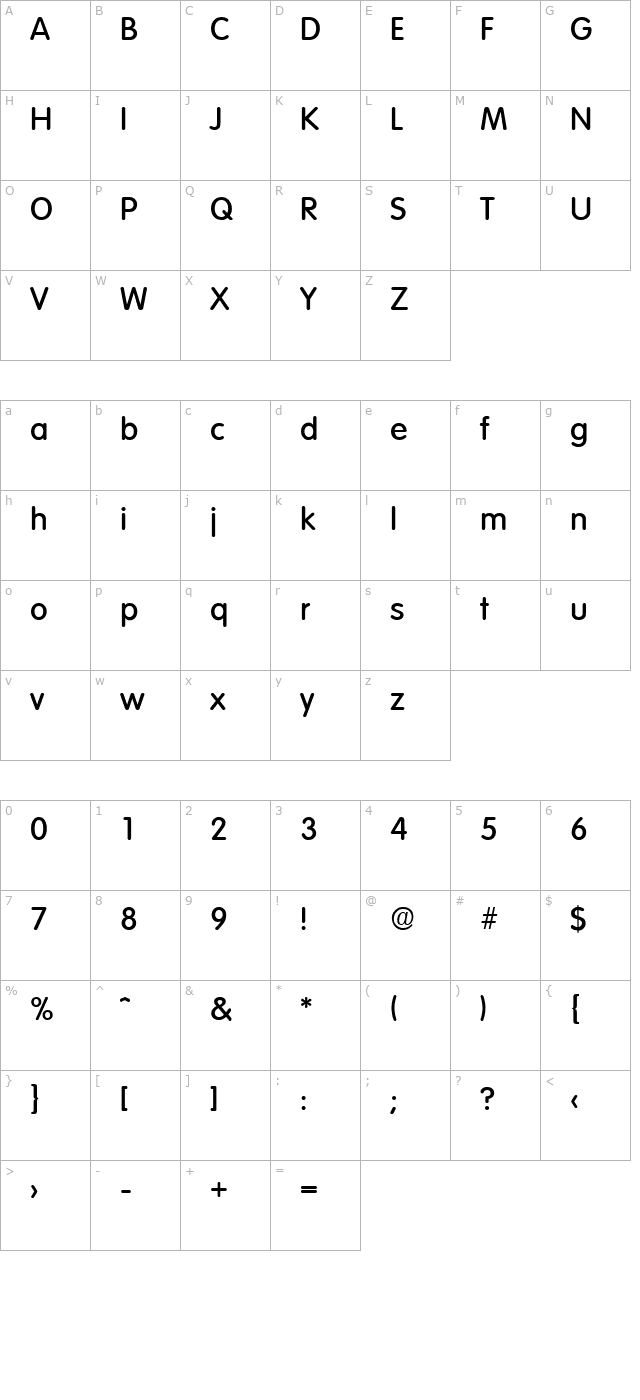 Volkswagen-Medium character map