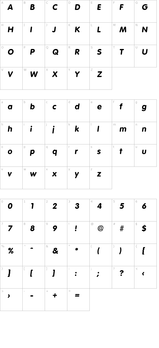 Volkswagen-Serial-ExtraBold-RegularItalic character map