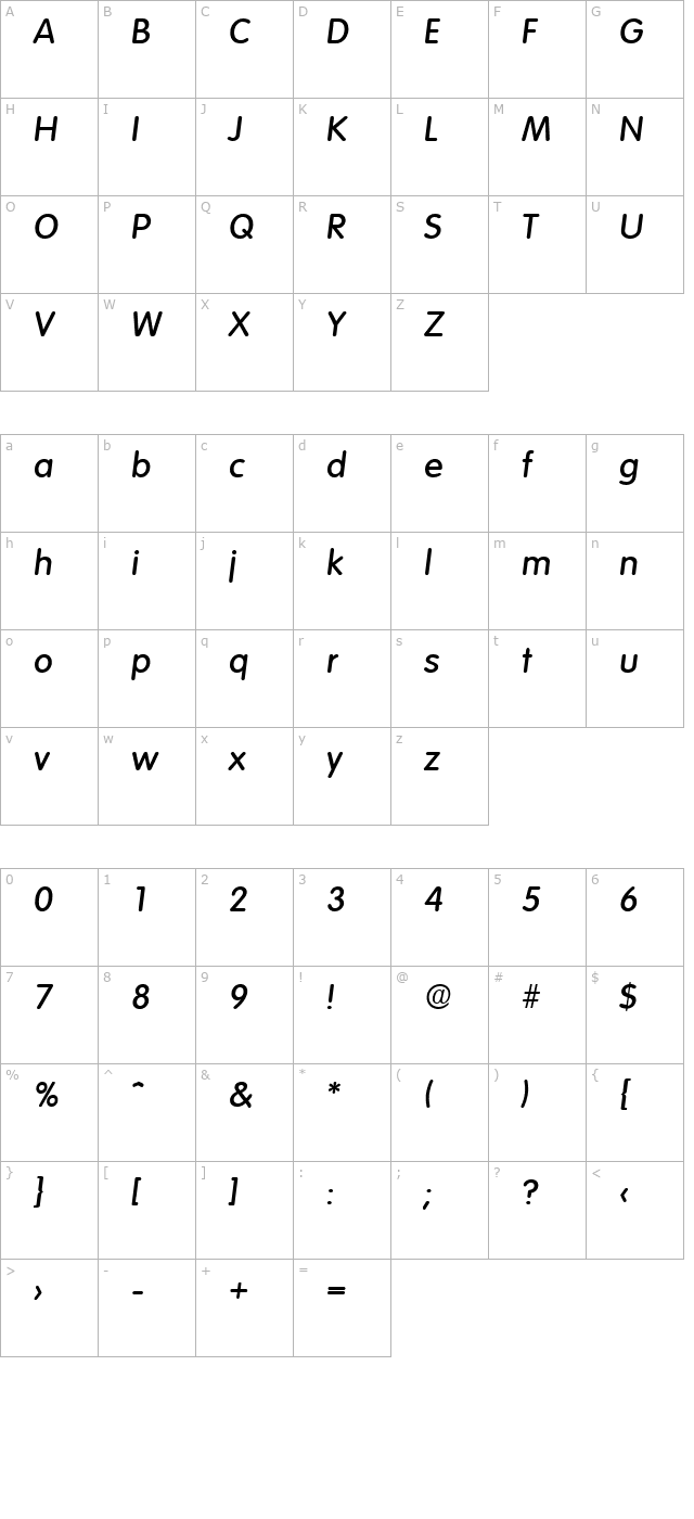 Volkswagen-Serial-Medium-RegularItalic character map