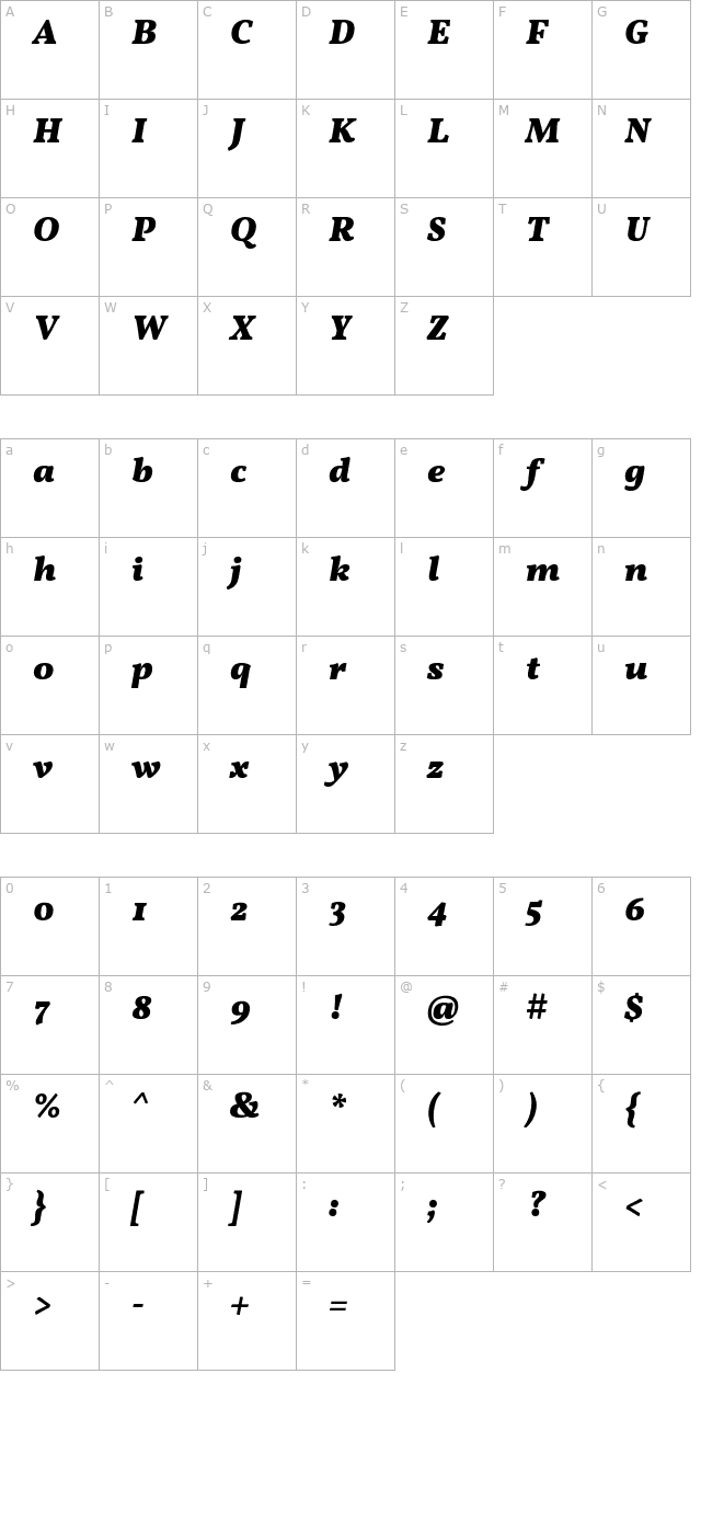 vollkorn-black-italic character map