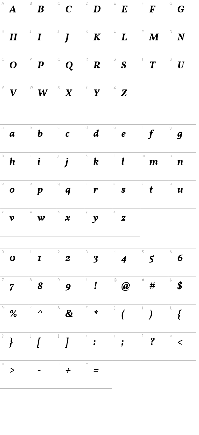 vollkorn-bold-italic character map