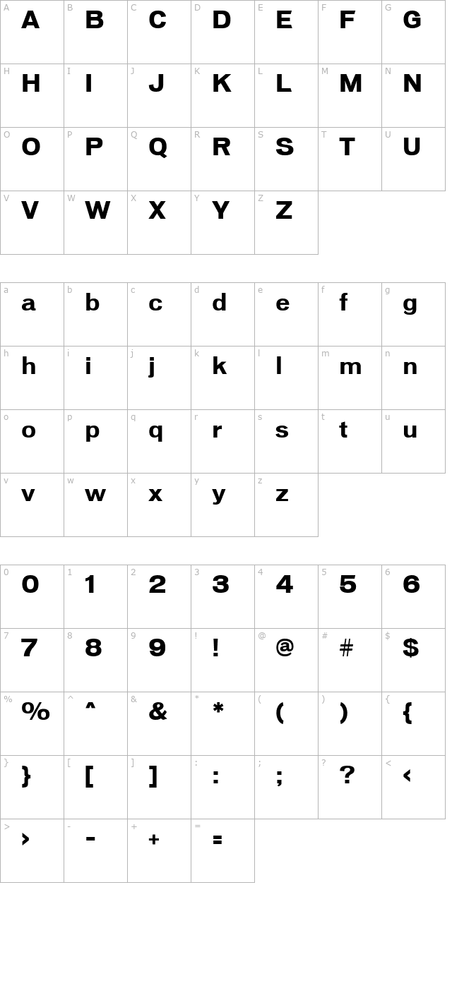 vonnes-bold character map