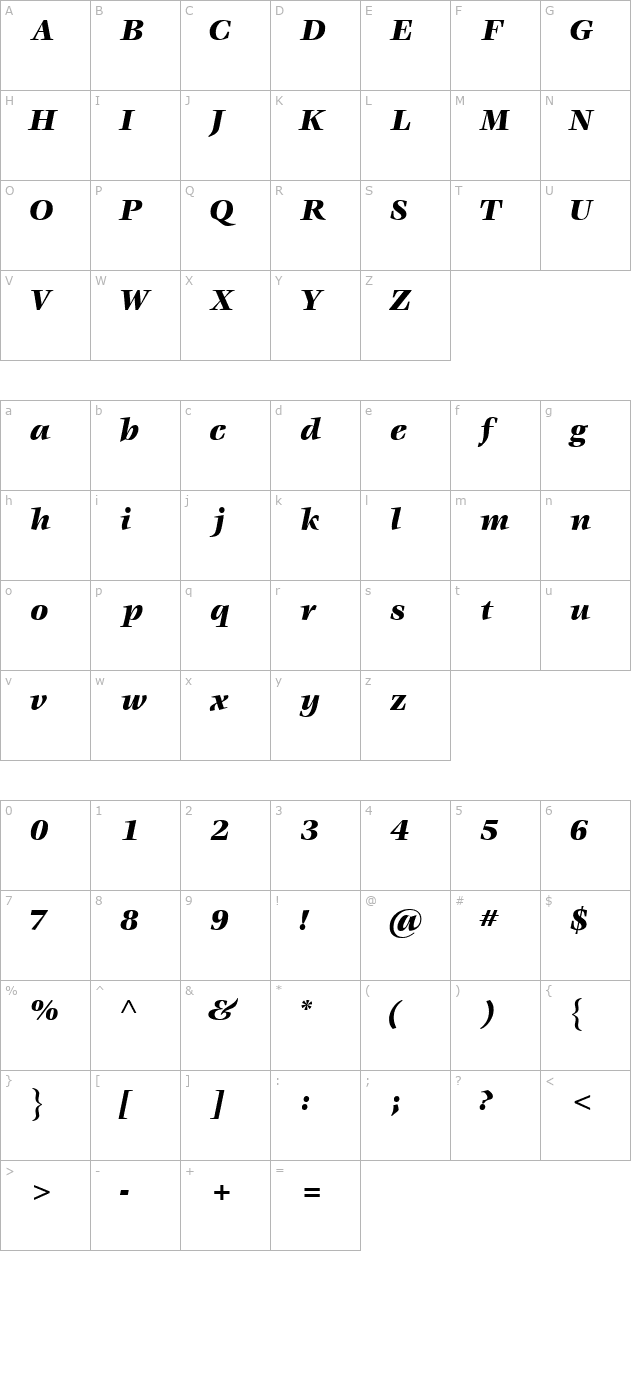 VoraceBlackSSK Italic character map