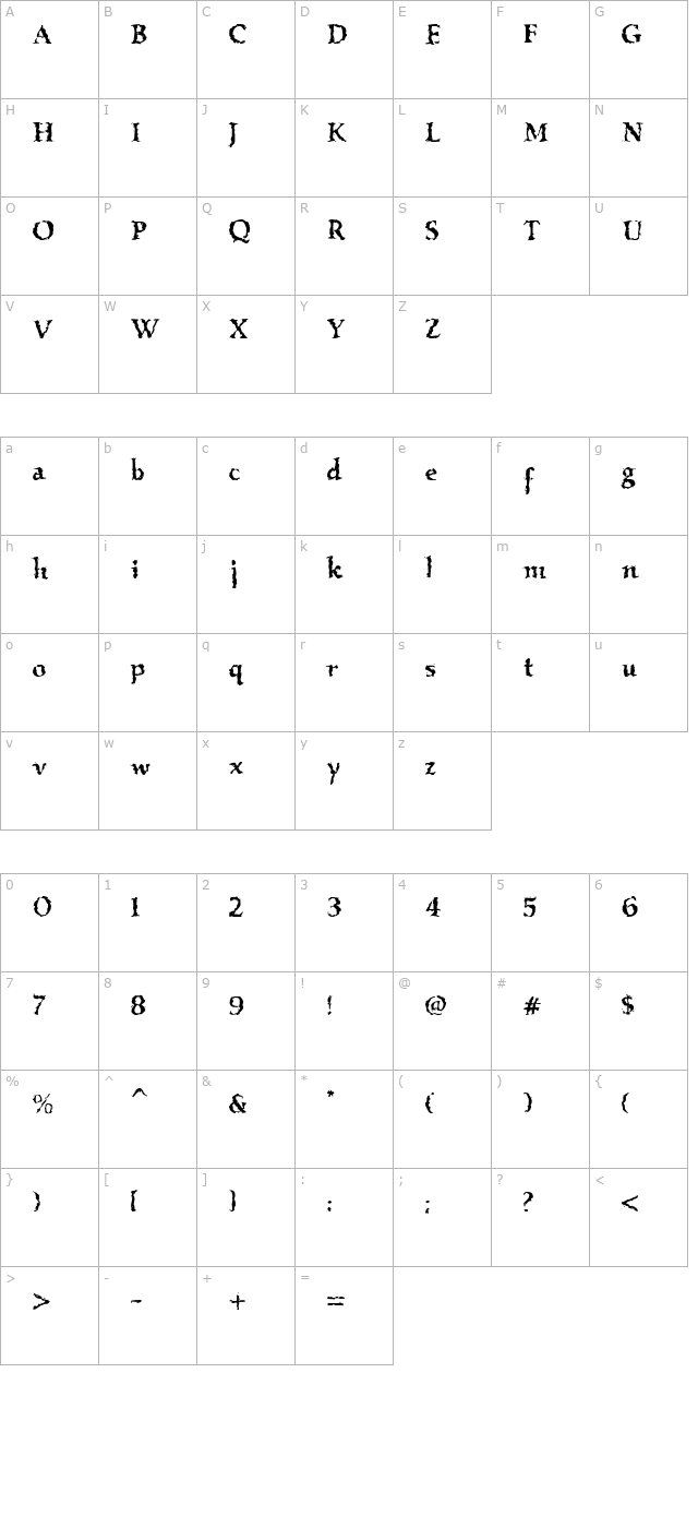 VTC Boseephus Regular character map