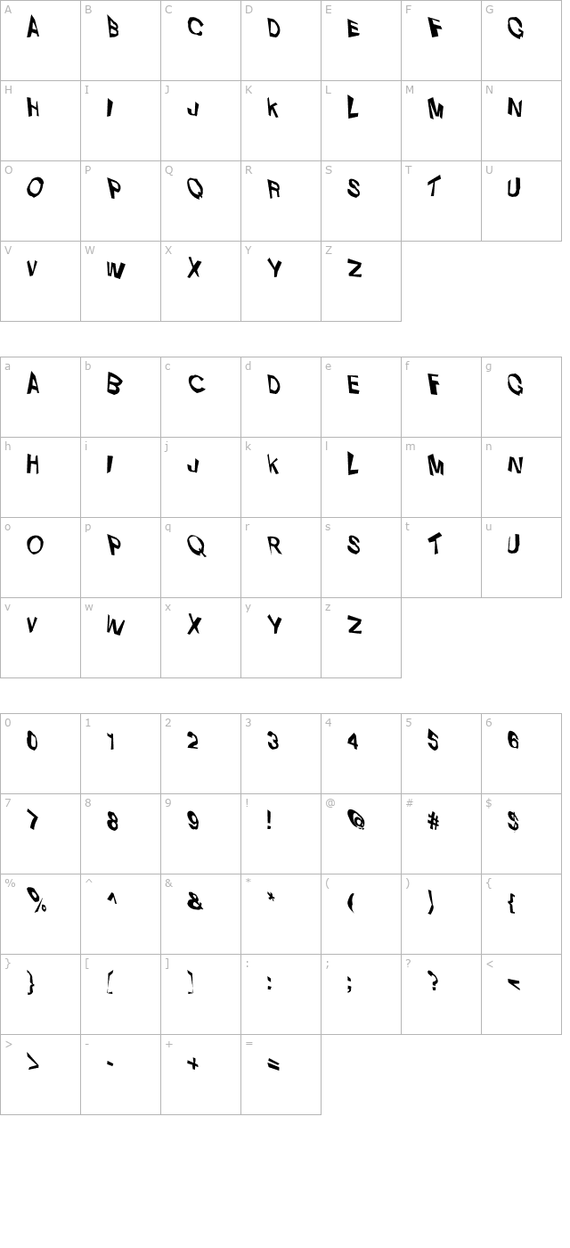 VTC Dizplaced Regular character map