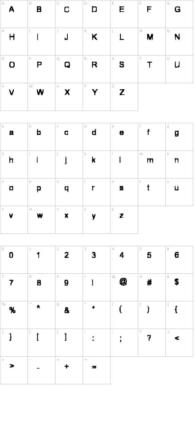 VTC JezzabelBimbo Regular character map