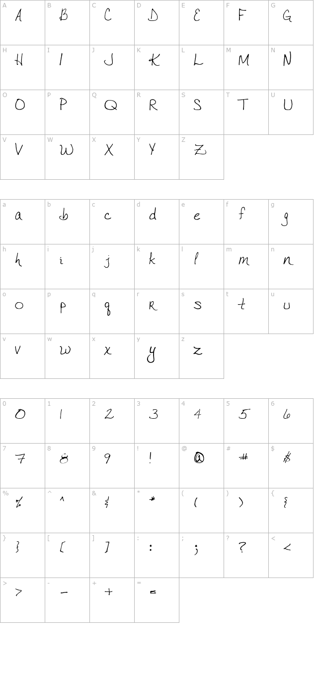 vtc-joelenehand-regular character map