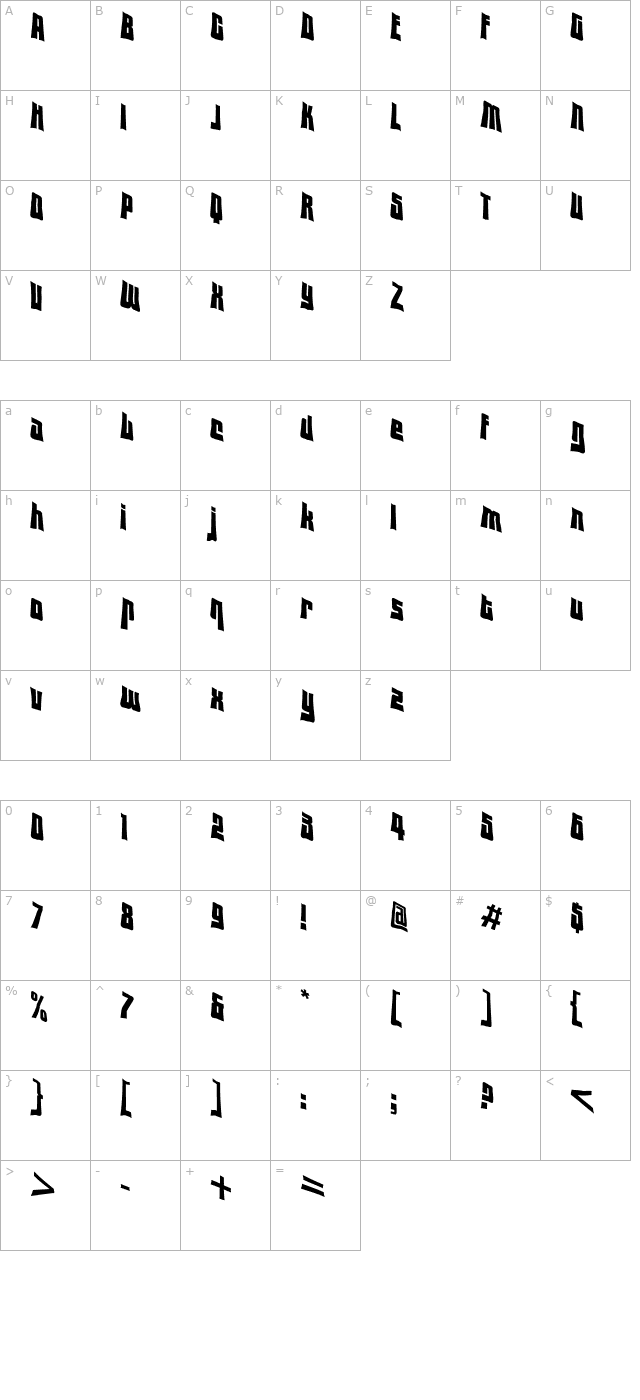 VTC Lo-Down Regular character map