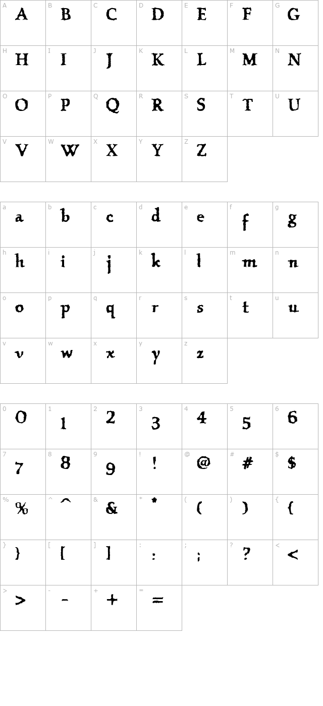 VTC OldAsCrap Regular character map