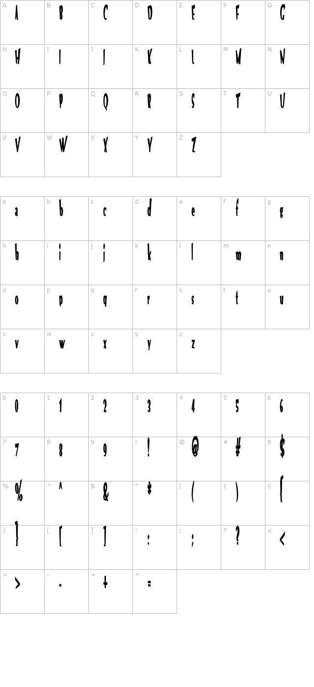 VTC Optika Bold character map