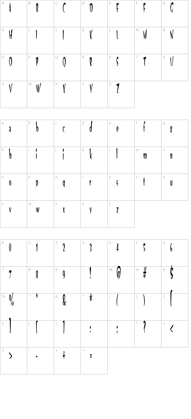 VTC Optika Regular character map