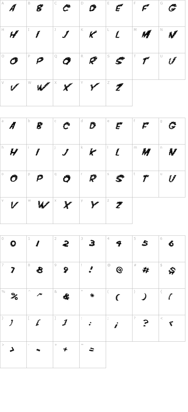 VTC ScreamItLoudSliced Italic character map