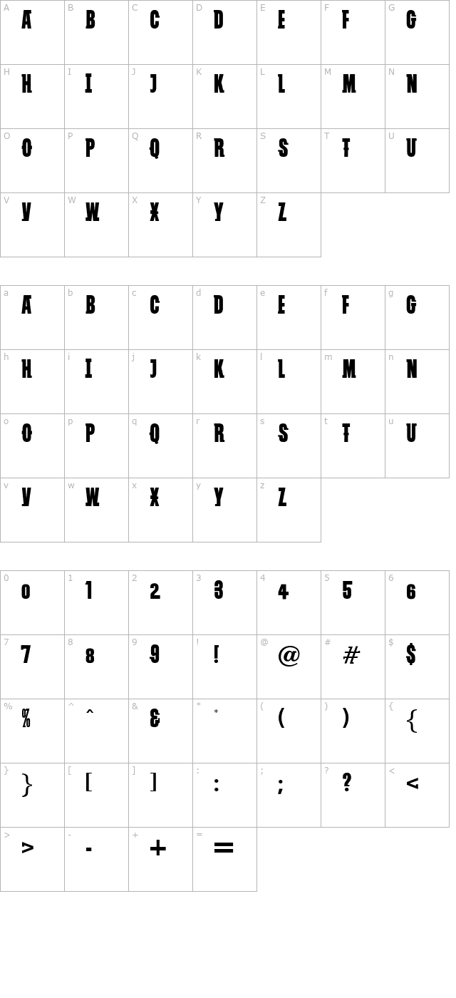 VTC SubwaySlam Caps Regular character map