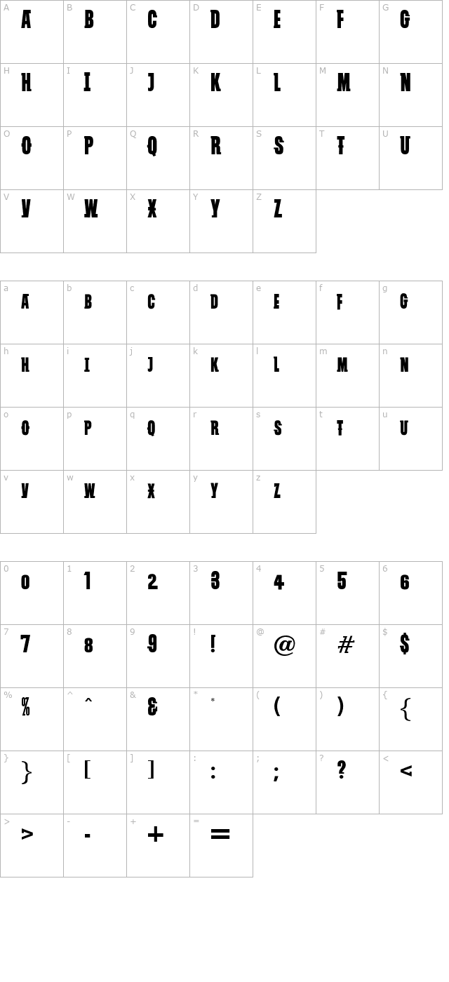 VTC SubwaySlamSC Regular character map