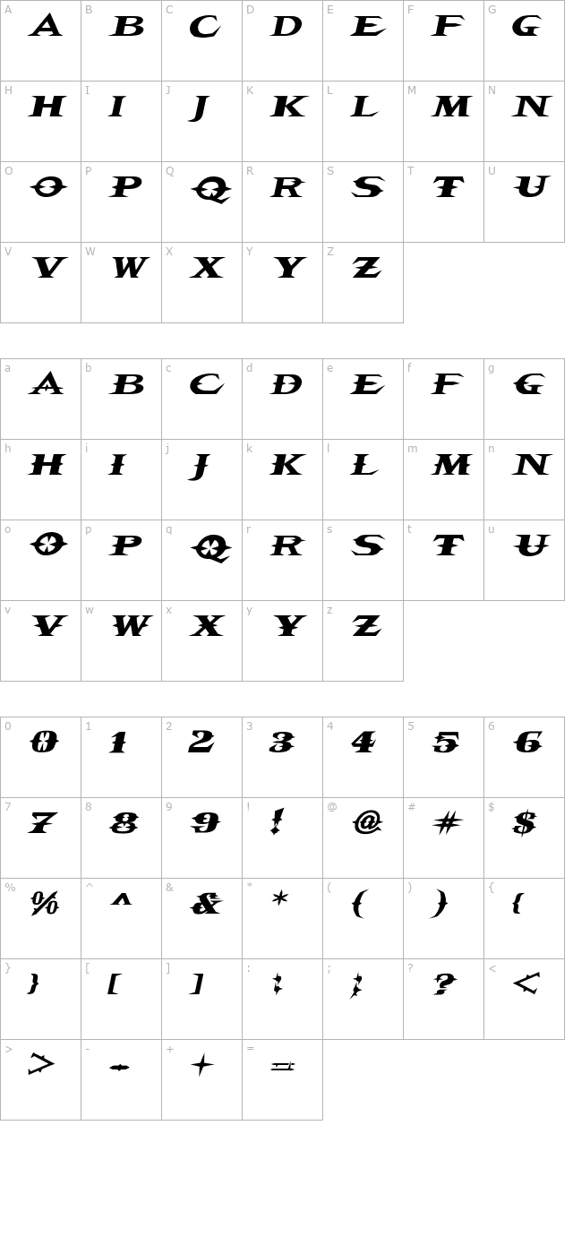 vtcbelialsbladeitalic character map