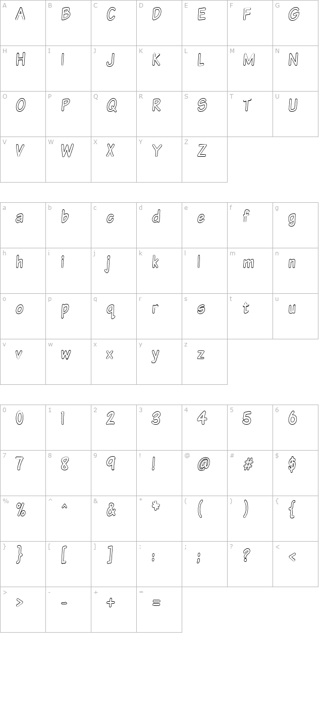 VTCSundayKomixTallOutline character map