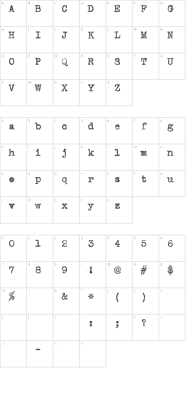 VTypewriter-RoyalDeLuxe character map