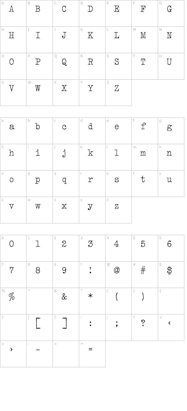 VTypewriter-Underwood character map