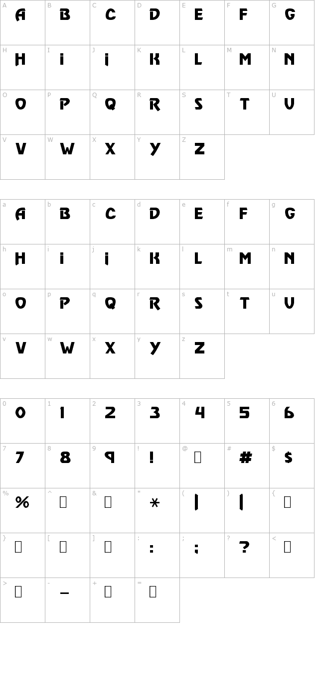 vulgar-display-regular character map