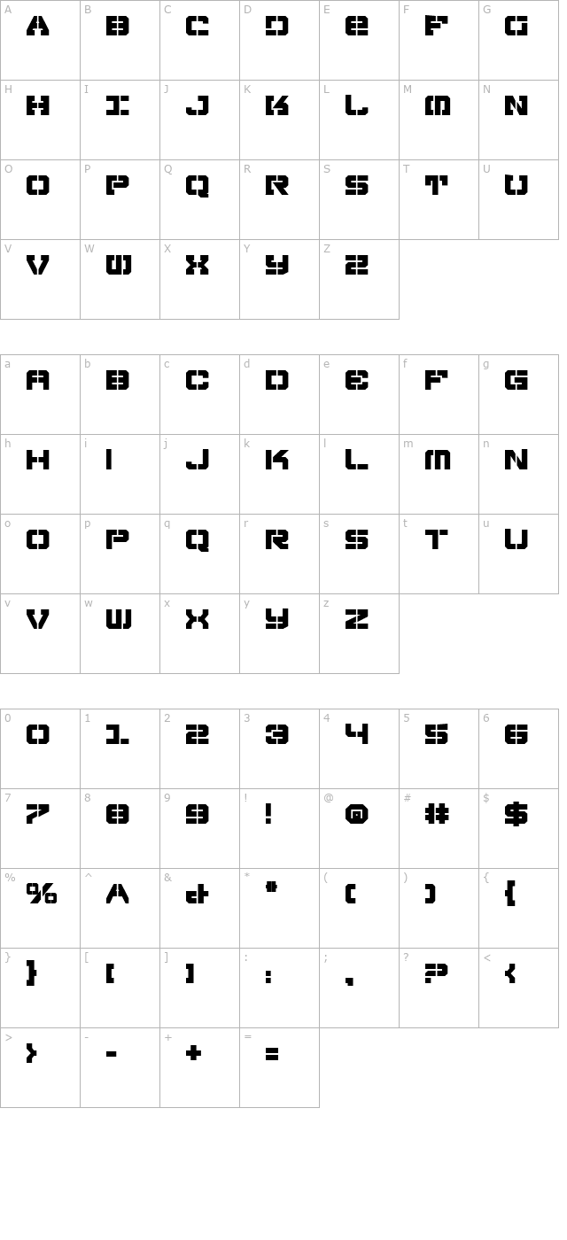 vyper-falcon-bold character map