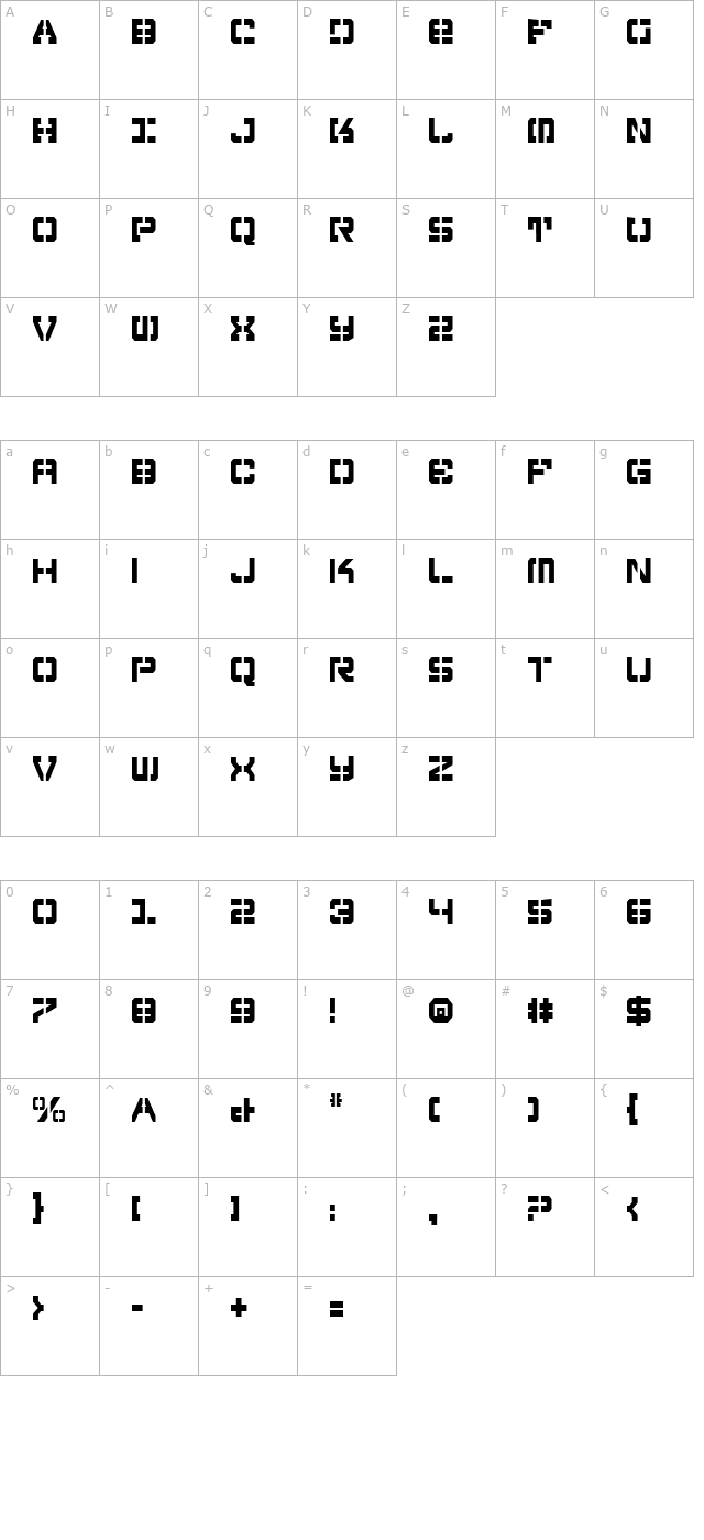 vyper-falcon-condensed character map